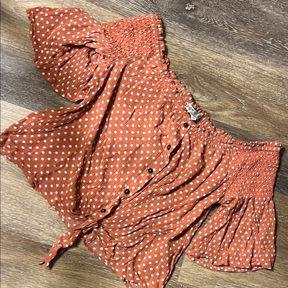 Jolt Rust Polka Dot Off-Shoulder Blouse - Picture 6 of 6